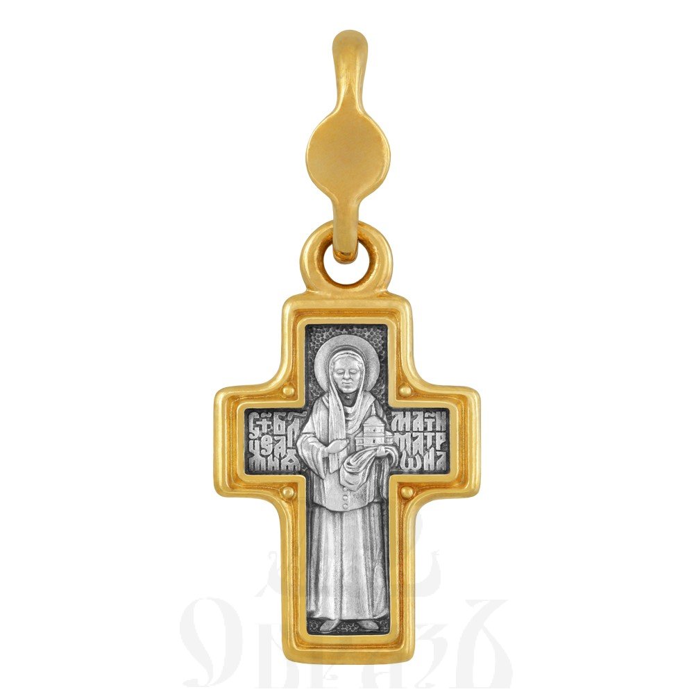 крест «распятие. ангел хранитель. матрона московская», серебро 925 проба c золочением (арт. 101.828-п)