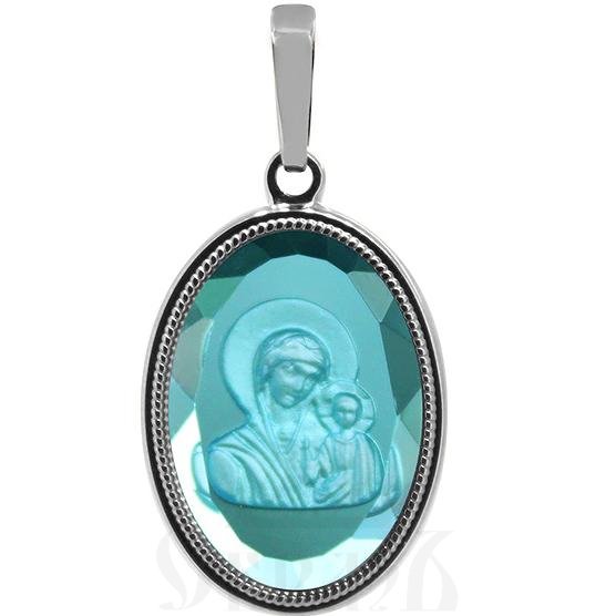 нательная икона «божия матерь «казанская», золото 585 проба белое с голубым кварцем (арт. 691)