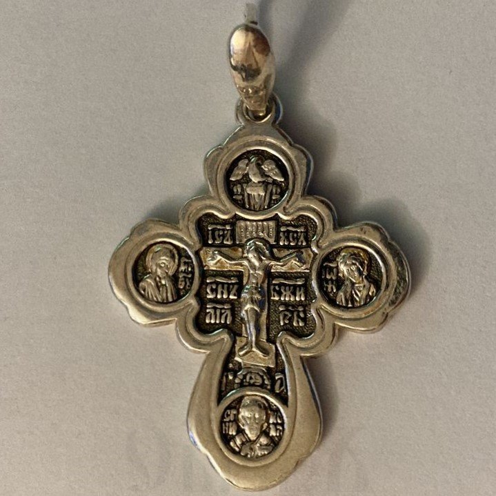 крест «распятие, казанская икона божией матери», серебро 925 проба (арт. 2-303-3)