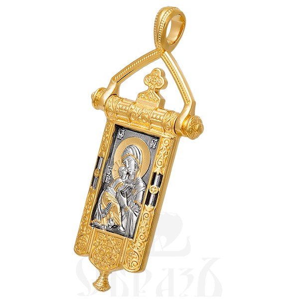 образок «владимирская икона божией матери. процветший крест», серебро 925 проба с золочением (арт. 102.124)