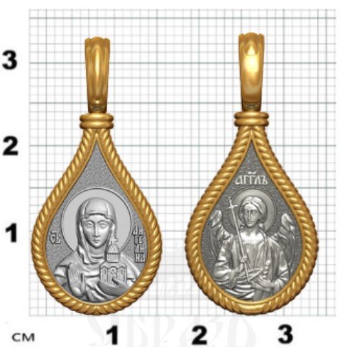 нательная икона св. блаженная ангелина сербская королева, серебро 925 проба с золочением (арт. 06.004)
