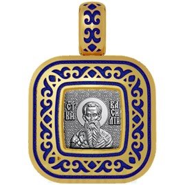 нательная икона святитель василий великий, серебро 925 проба с золочением и эмалью (арт. 01.060)