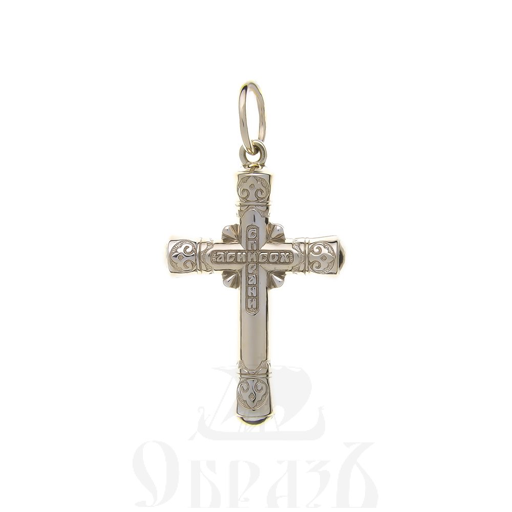 золотой крест с молитвой "спаси и сохрани", 585 проба белого цвета (арт. п30058-з5б)