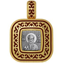 нательная икона святитель василий великий, серебро 925 проба с золочением и эмалью (арт. 01.060)