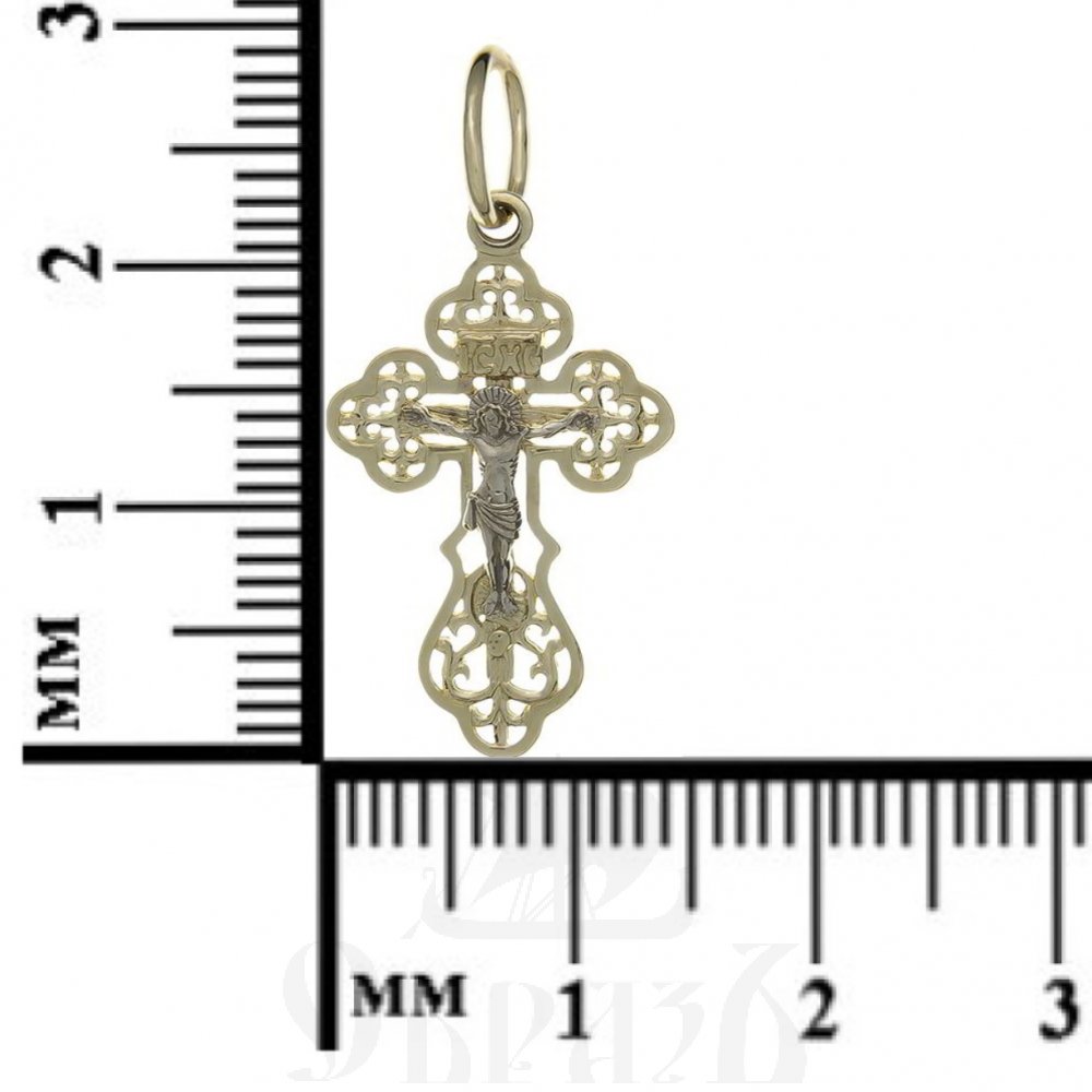 золотой крест трилистник с молитвой "спаси и сохрани", 585 проба желтого и белого цвета (арт. п10065-з5жб)